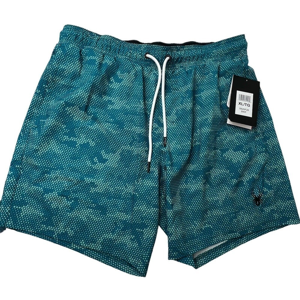 Spyder Teal Green Swim Shorts Size XL UPF 30 Mesh Liner Quick Dry